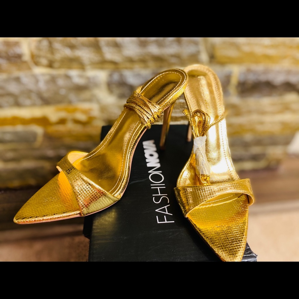 Gold tie up heels